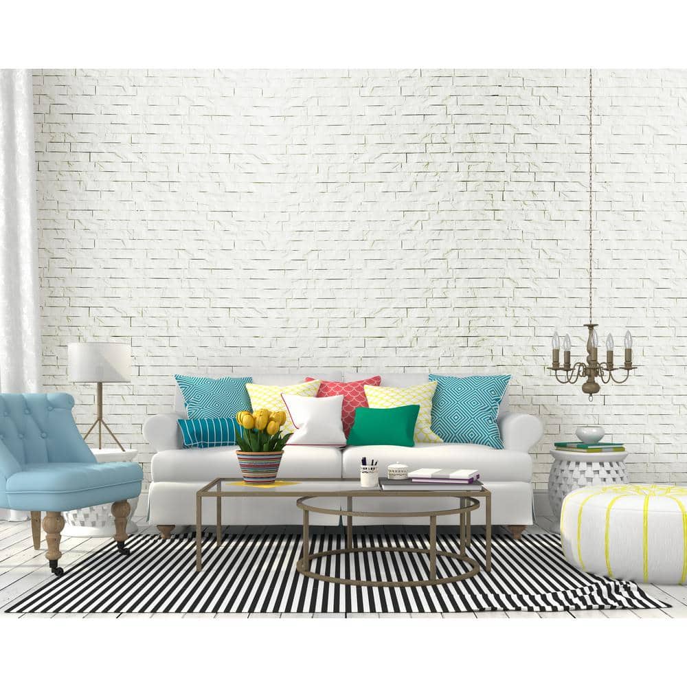 White Faux Ledgestone 3D PVC Interlocking Wall Panels, 24" x 24"