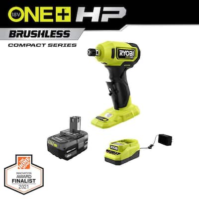 ONE+ HP 18V Brushless Cordless Compact 1/4 in. Right Angle Grinder Kit with (1) 4.0 Ah Battery and Charger