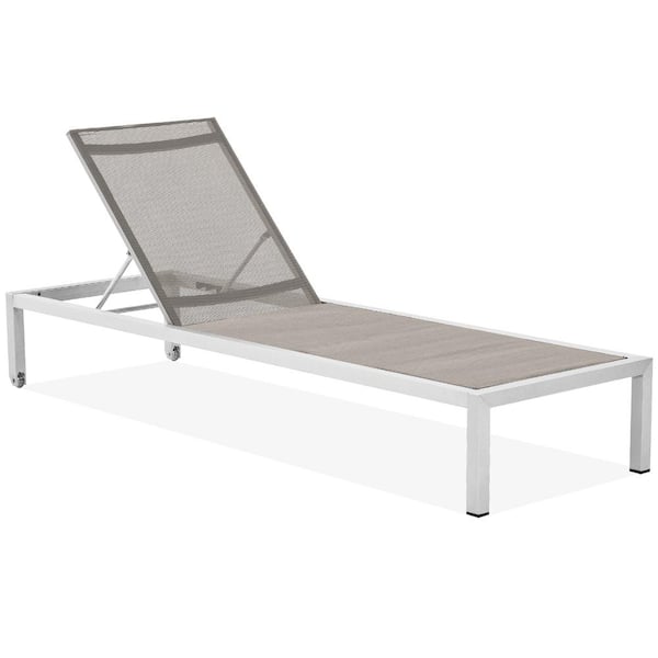 JEAREY Patio Aluminum Lounge Chaise Outdoor Chaise Lounge Chair with Textile Khaki Fabric