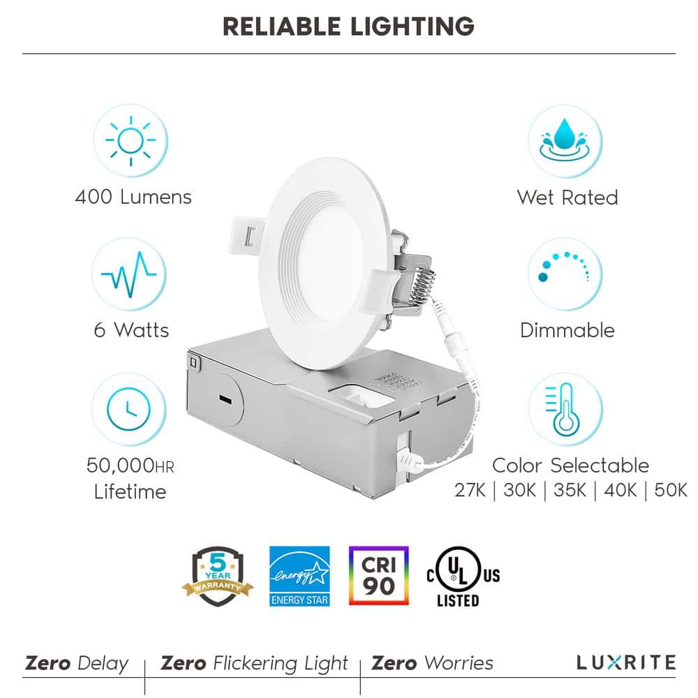 4 Inch Ultra Thin Dimmable LED Recessed Lighting Kit with Color Options