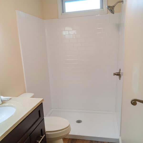 Subway Tile 60 in. W x 96 in. H x 42 in. D Three piece Glue-Up PVC Tub Surrounds Wall Panels in Gloss White Subway Tile 60 in. W x 96 in. H x 42 in. D Three piece Glue-Up PVC Tub Surrounds Wall Panels in Gloss White