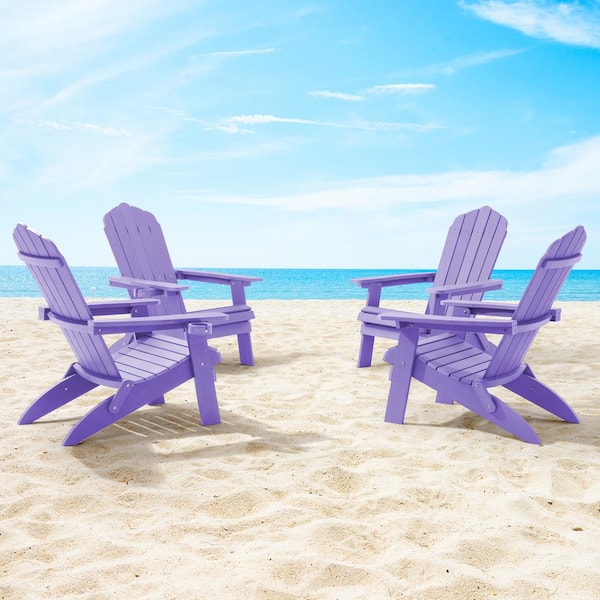 JOYESERY Purple Folding Plastic Patio Outdoors Weather Resistant Fire Pit Chair Adirondack Chair (4-Pack)