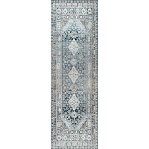 Melani Vintage Medallion Light Blue 3 ft. x 8 ft. Indoor Runner Rug