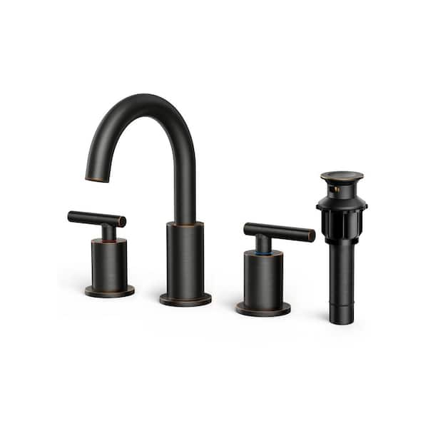 androme 8 in. Widespread Double Handle High-Arc Bathroom Faucet with Metal Pop-up Drain 360° Rotation in Oil Rubbed Bronze