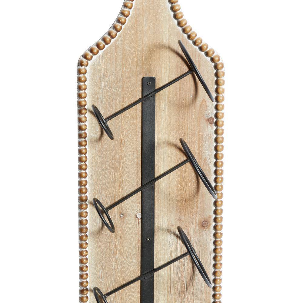 Brown Wood Bottle Shaped Wall Wine Rack with Beaded Frame