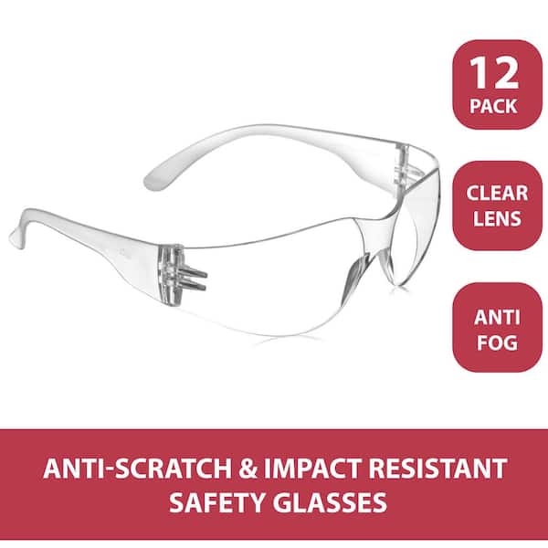 Hyline Clear Safety Glasses- Anti Fog, Anti Scratch, Impact Resistant, Polycarbonate Lens (12-Pairs, 1-Box)