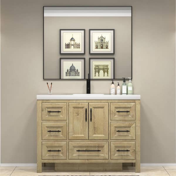 BV Better Vanity VIV 47 in. W x 20 in. D x 35 in. H Single Sink Freestanding Bath Vanity in Teak Oak with White Acrylic Top