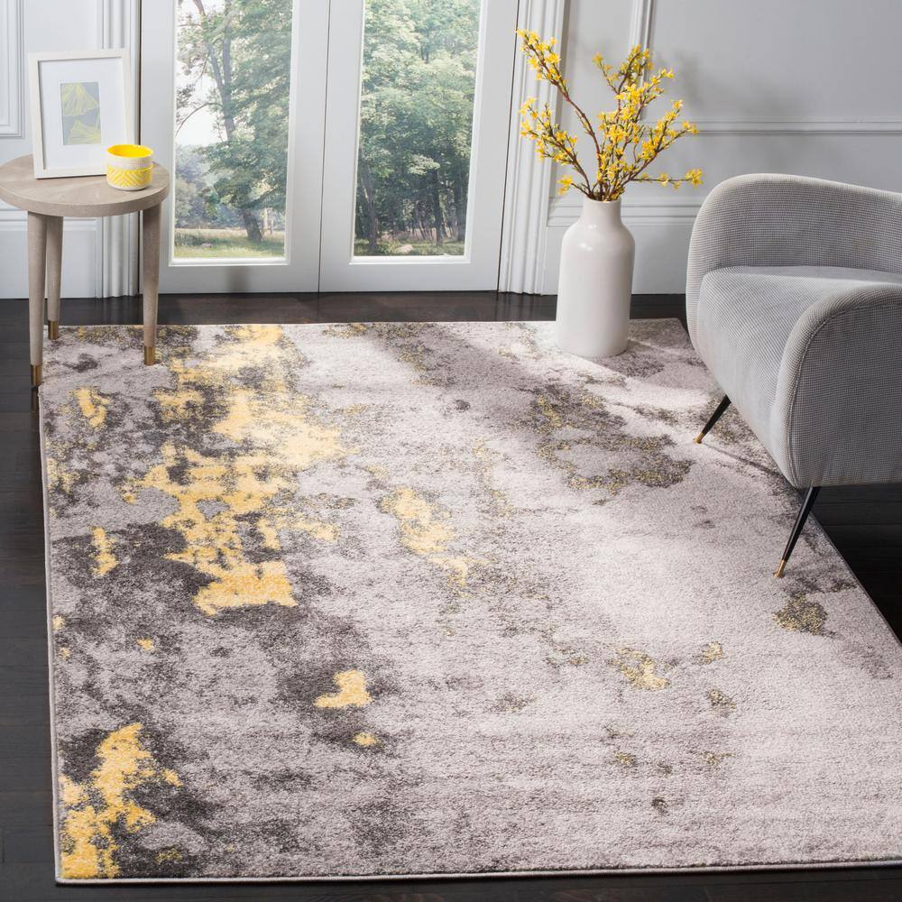 Gray and Yellow Abstract Hand-knotted Synthetic 4' x 6' Area Rug