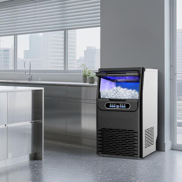 14 in. Freestanding Ice Maker with Spray-Type Ice-Making System 100 lbs. Full Size Ice Cubes Per Day in Black