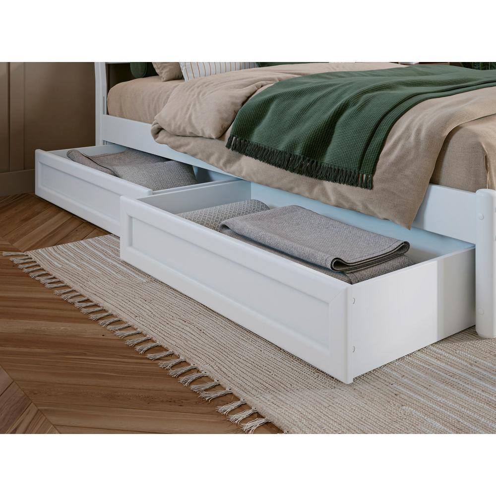 Casanova White Full Wood Platform Bed with Storage Drawers