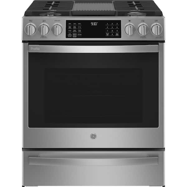 GE Profile 30 in. 5 Burner Smart Slide-In Gas Range in Fingerprint Resistant Stainless with Convection and Air Fry
