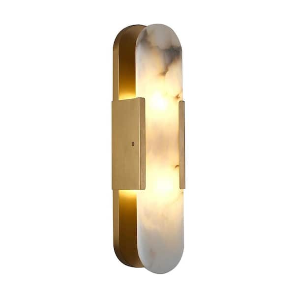 Modern 2-Light Natural Marble Brass Alabaster Wall Sconce,Wall Lamp with Alabaster Shade for Living Rooms(1pcs)