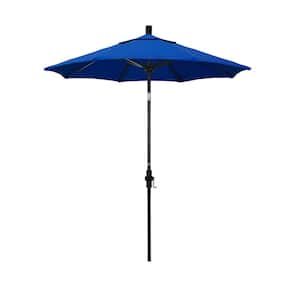 7.5 ft. Matted Black Aluminum Market Collar Tilt Patio Umbrella Fiberglass Ribs and in Pacific Blue Pacifica