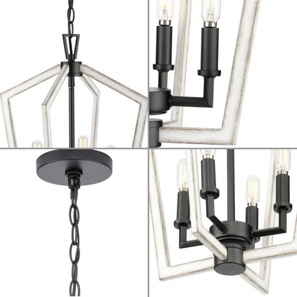 Matte Black 4-Light Candelabra Chandelier with Adjustable Chain