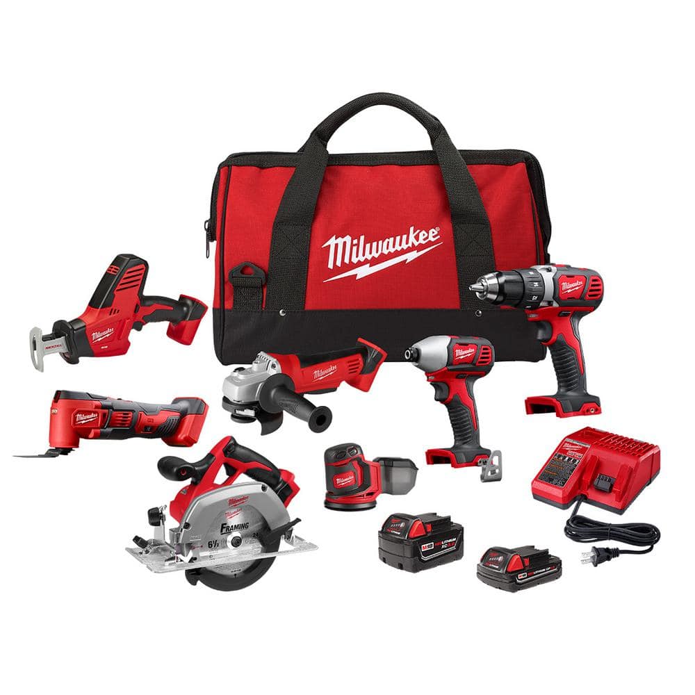Milwaukee M18 18V Lithium-Ion Cordless Combo Kit (7-Tool) with One 3.0Ah  and One 1.5Ah Battery, Charger and Tool Bag 2699-27 The Home Depot