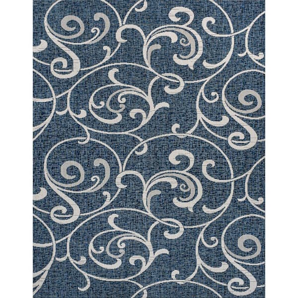 Maribel Traditional Classic All-Over Scroll Navy/Cream 8 ft. x 10 ft. Indoor/Outdoor Area Rug