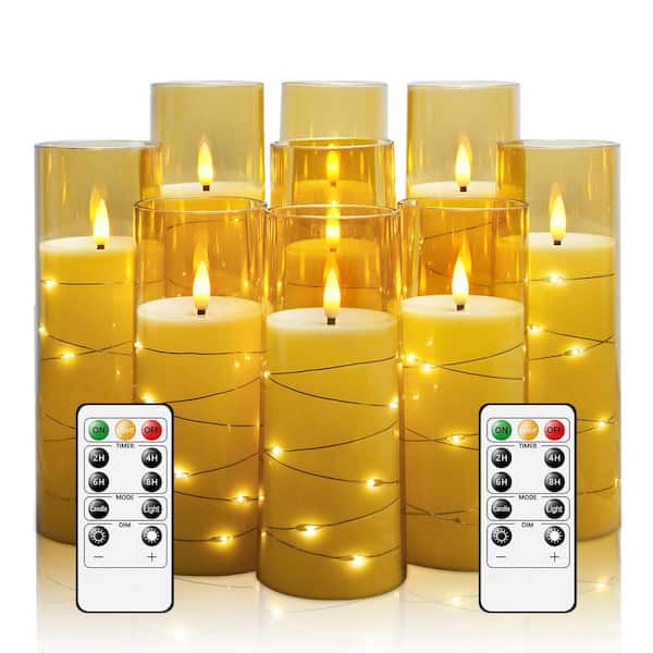 Gold Flameless LED Candles with Timer (Set of 9)