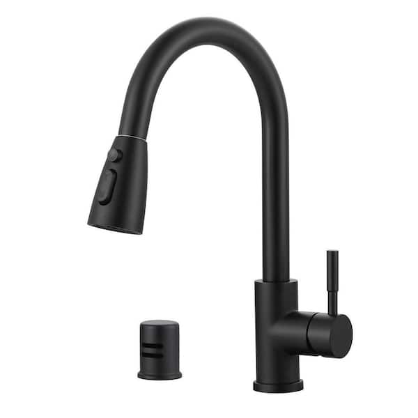 Single Handle Pull Down Sprayer Kitchen Faucet with 3-Mode Sprayer and Air Gap Kit in Matte Black