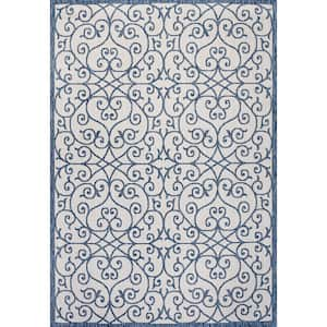 Madrid Vintage Filigree Textured Weave Blue/Cream 5 ft. x 8 ft. Indoor/Outdoor Area Rug