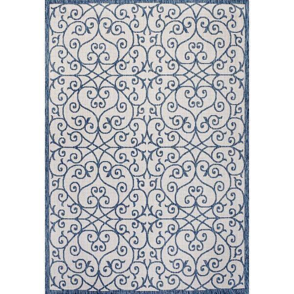Madrid Vintage Filigree Textured Weave Blue/Cream 8 ft. x 10 ft. Indoor/Outdoor Area Rug
