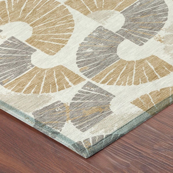 Chantille Machine Washable Indoor/Outdoor Abstract ACN2462 Ivory 8 ft. x 8 ft. Round Rug