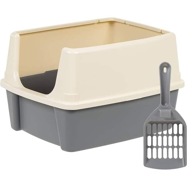 Misopily 19 in. x 15 in. Open Top Cat Litter Box with High Sides and Scoop in Grey Beige