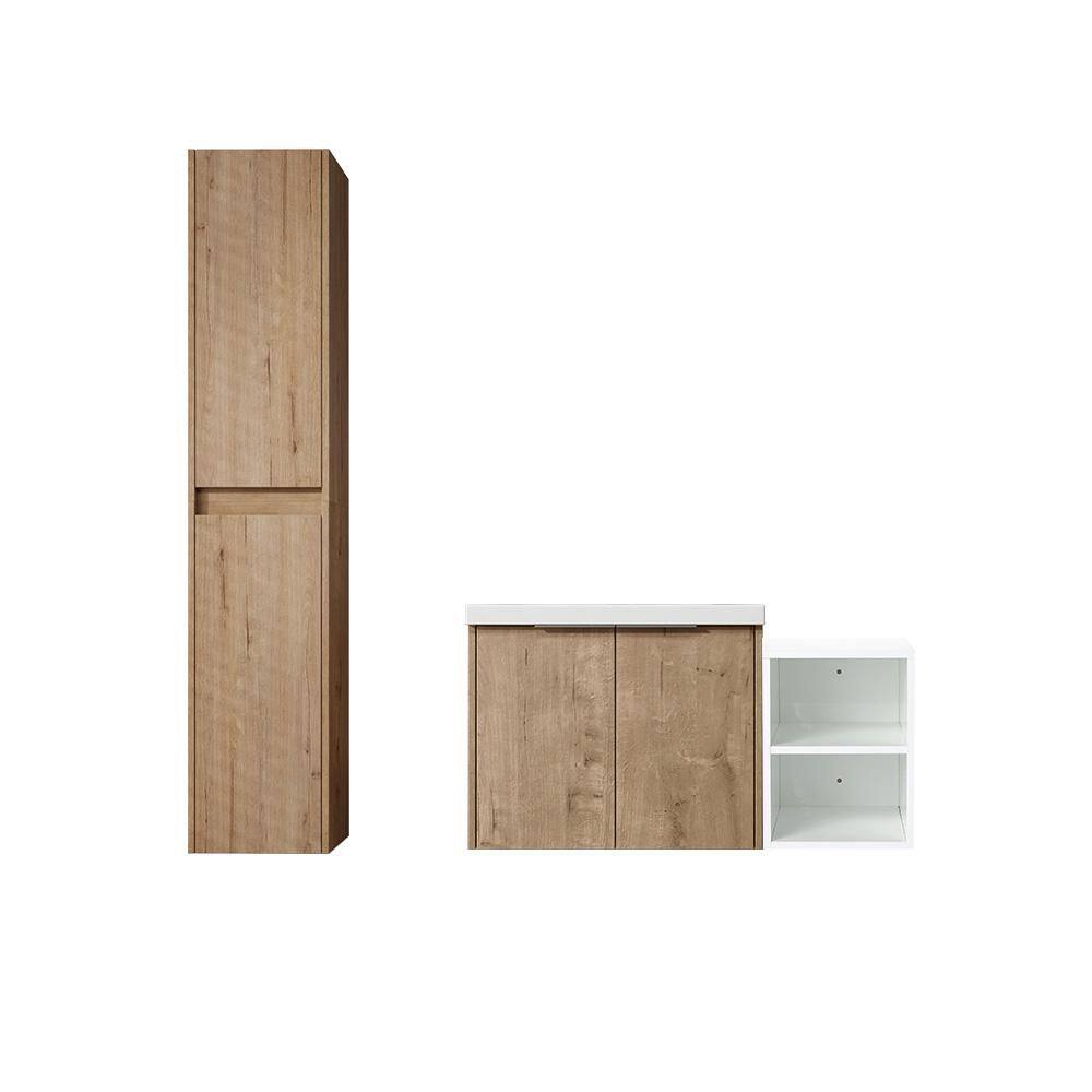 Combined 35.6 in. W X 18.1 in. D x 19.3 in. H Floating Bath Vanity in Imitative Oak with White Resin Vanity Top price history on PriceWatchPro