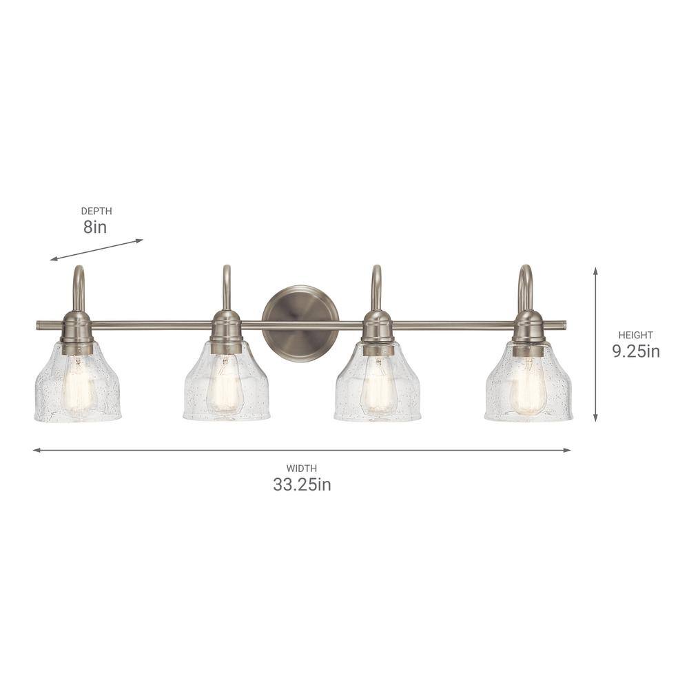Avery Brushed Nickel 4-Light Vanity with Clear Seeded Glass