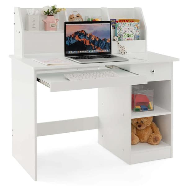 Kids Study Desk Children Writing Table with Hutch Drawer Shelves and Keyboard Tray