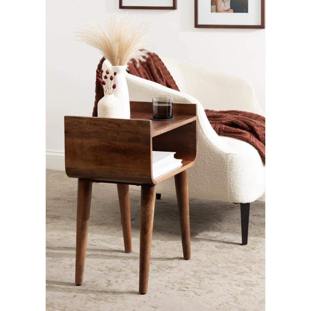 Walnut Brown Solid Mango Wood Mid-Century Side Table