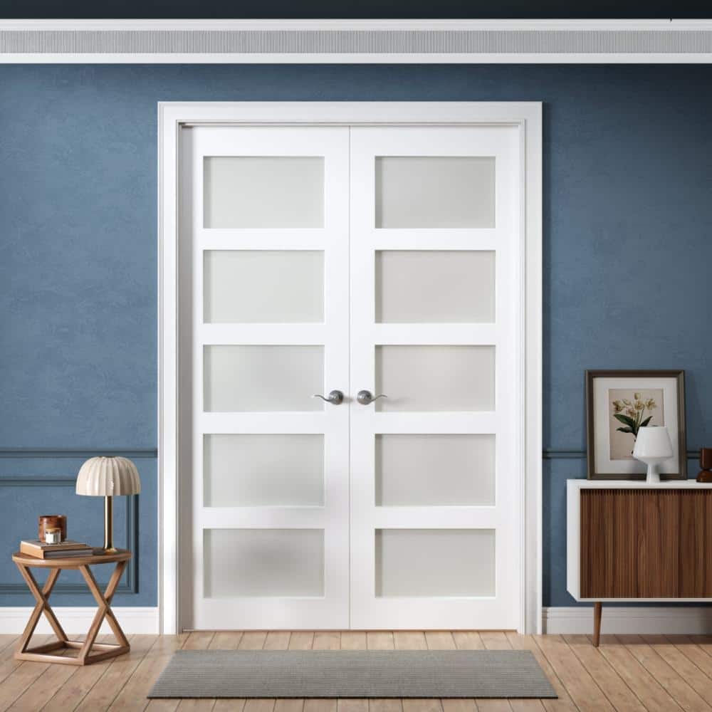 72 in. x 80 in. Ready-to-Prehung Interior Double French Door 5-Lite Frosted Glass Solid Core White Primed with Jamb Kit price history on PriceWatchPro
