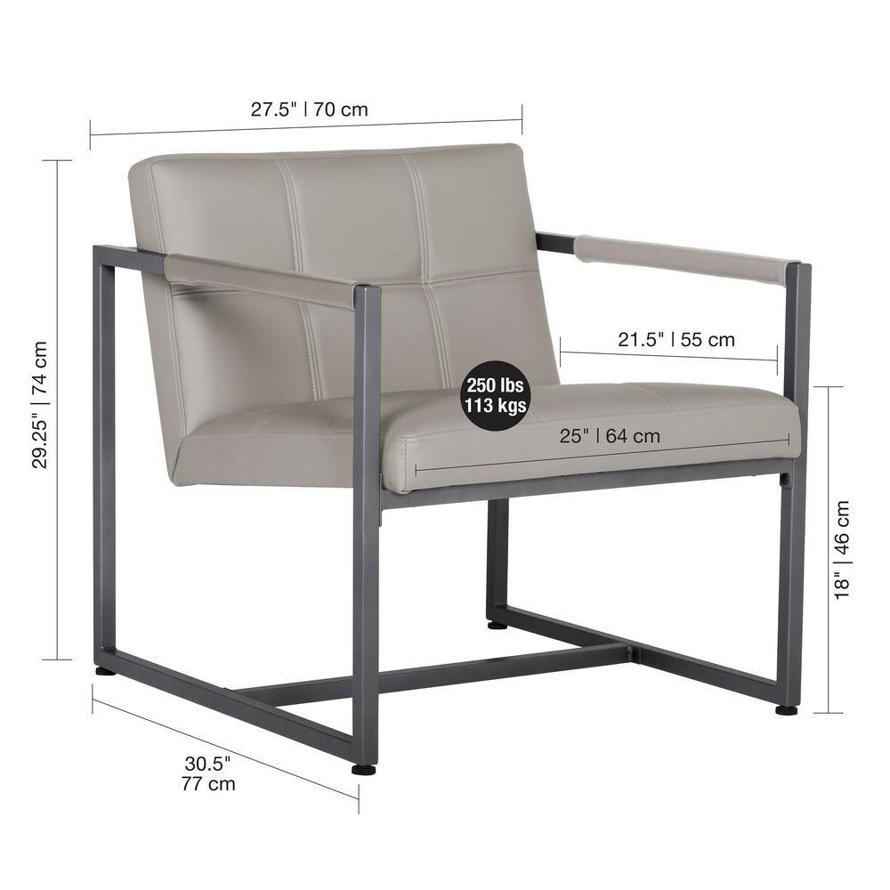 Mushroom Gray Leather and Metal Accent Chair