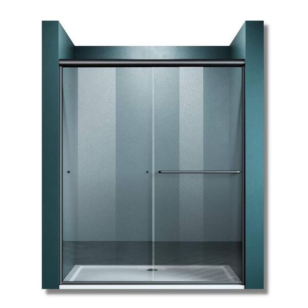 TOOLKISS 60 in. W x 70 in. H Sliding Framed Shower Door in Black Finish