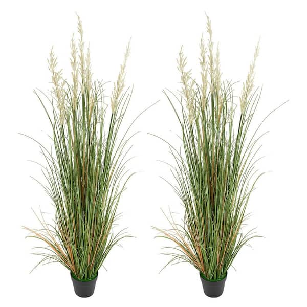 Artificial Grass Plant, 2 Pack 47 in. Reed Flower Grass in Pot, Premium PVC Faux Fake Greenery Shrubs Plant, Green