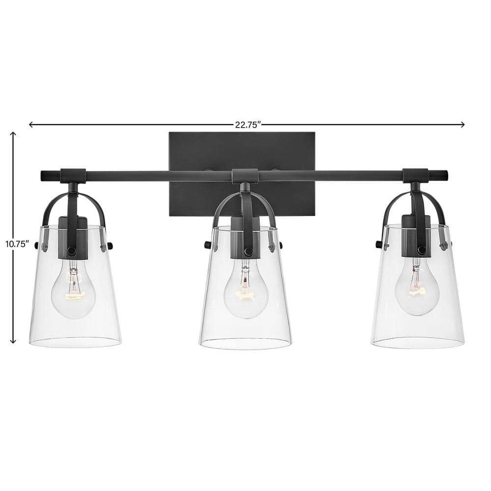 Foster Black and Clear Glass 3-Light Vanity Fixture