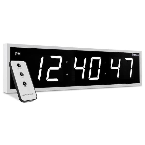 24 in. White Large Digital Wall Clock LED Digital Clock with Remote