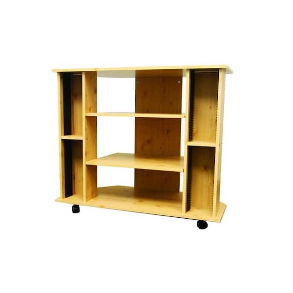 ORE International 30 in. 3-Tier Shelves Natural TV Stand with Wheels and CD Racks Fits TVs Up to 42 in.