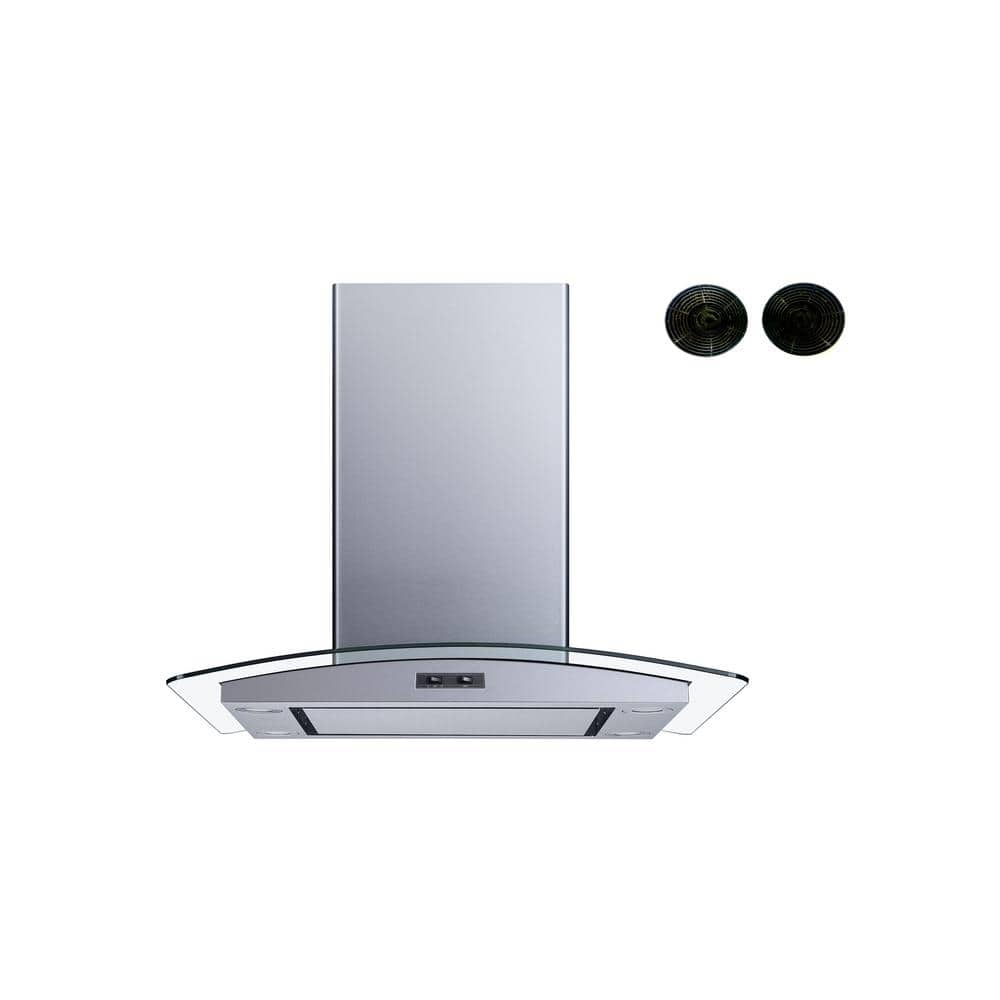 30 in. Convertible Island Range Hood in Stainless Steel and Glass with Mesh Filter, Panel and Carbon Filters