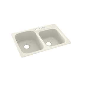 Dual-Mount Solid Surface 33 in. x 22 in. 3-Hole 55/45 Double Bowl Kitchen Sink in Bisque