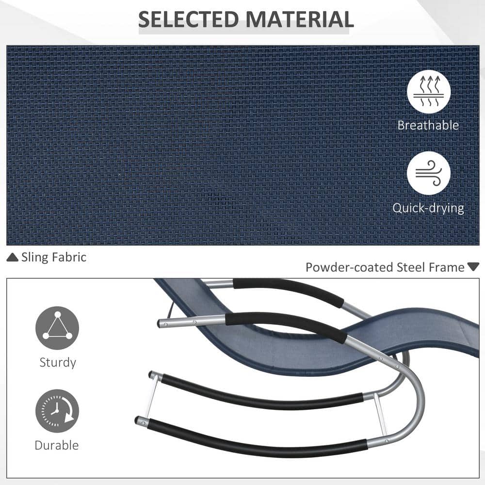 Navy Blue Steel Zero Gravity Rocking Chaise Lounge Chair