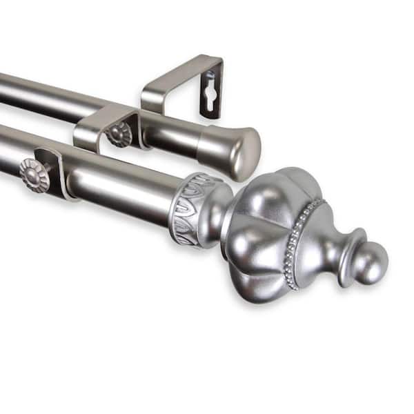 Rod Desyne 66 in. - 120 in. Telescoping 1 in. Double Curtain Rod Kit in Satin Nickel with Terra Finial
