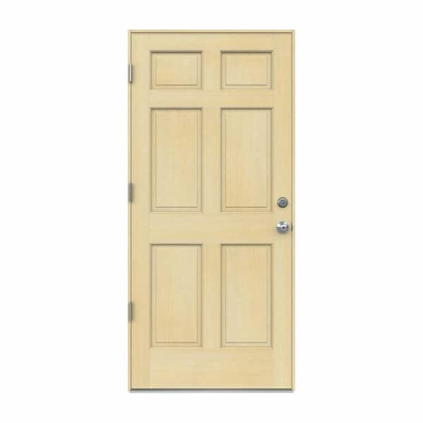 JELD-WEN 32 in. x 80 in. 6-Panel Unfinished Wood Prehung Right-Hand Outswing Front Door w/Unfinished Rot Resistant Jamb
