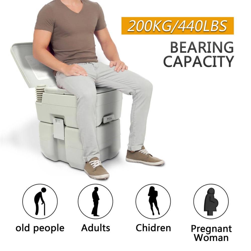 Gray High-Density Polypropylene Portable Camping Toilet with 5.3 Gallon Capacity