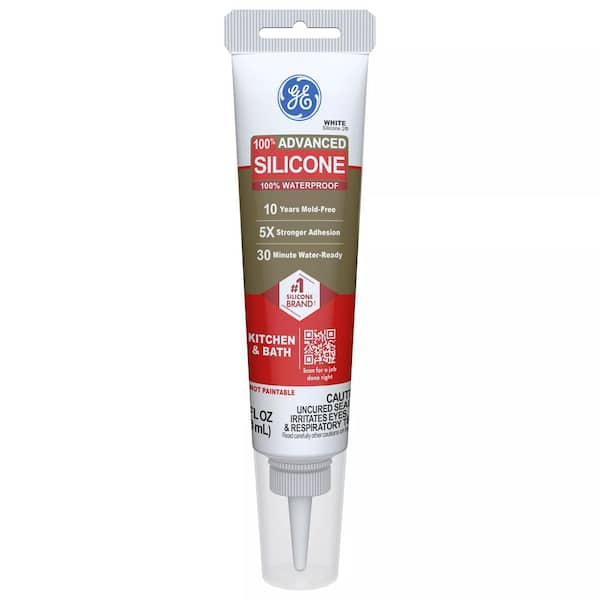 GE Advanced Silicone 2-Caulk 2.8 oz. Kitchen and Bath Sealant White