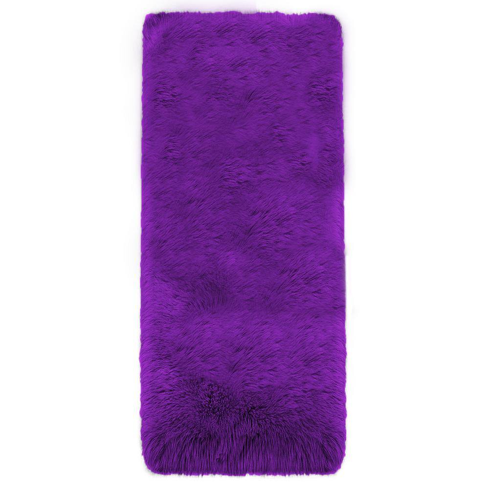 Latepis Purple 2 ft. x 5 ft. Cozy Fluffy Rugs Runner Sheepskin Faux Fur