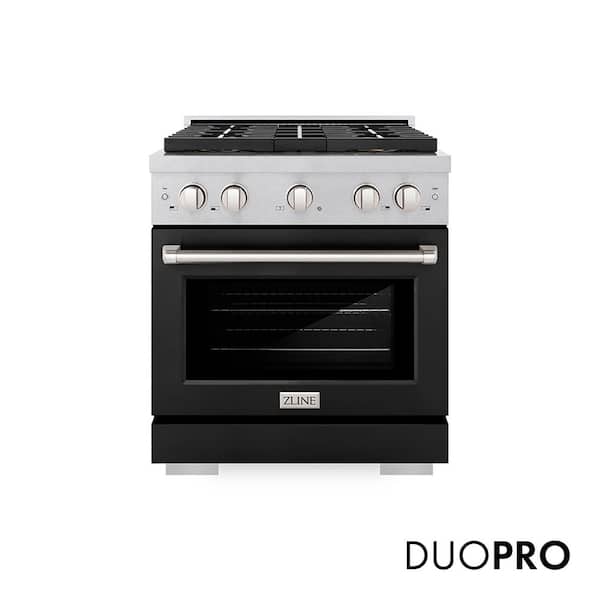 30 in. 4.2 cu. ft. Paramount Gas Range with 4-Burner Cooktop and Convection Gas Oven in Satin Stainless with Black Matte