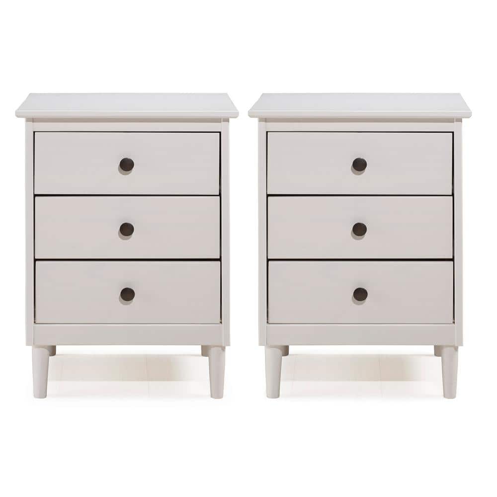 Modern White Painted 3-Drawer Solid Pine Nightstand