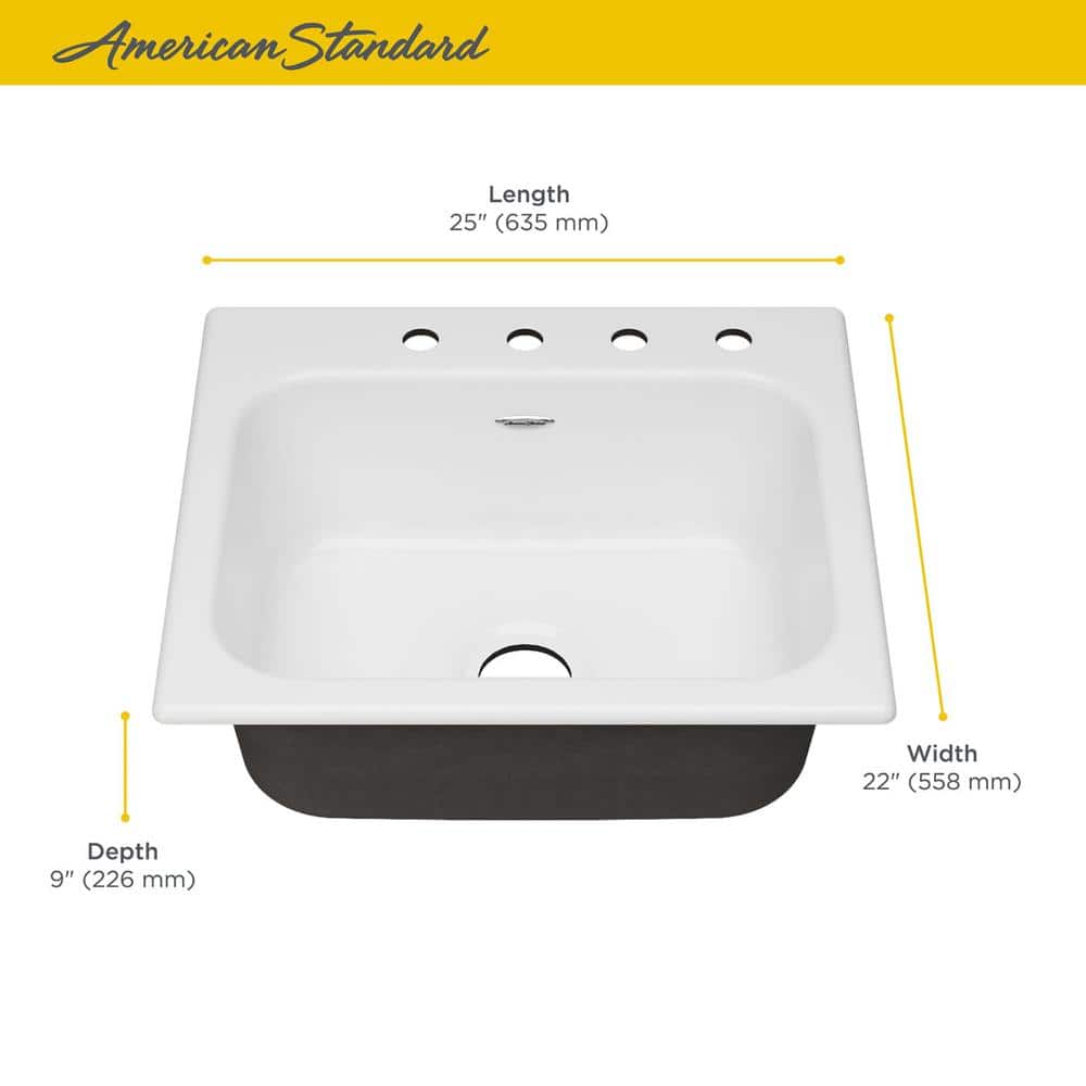 Quince 25'' White Cast Iron Single Bowl Drop-In Kitchen Sink