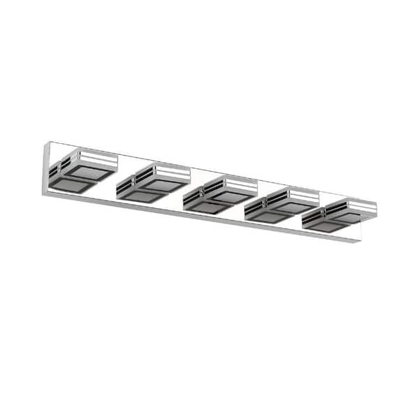 FIRHOT 32.3 in. 5-Lights Brushed Nickel Chrome LED Vanity Light Bar with Adjustable Angle, Dimmable