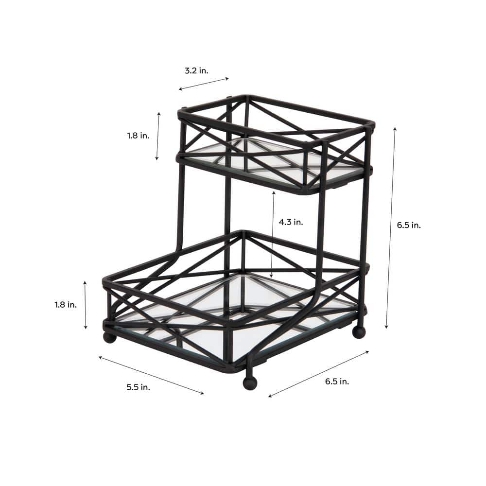 Matte Black 2-Tier Vanity Tower with Mirrored Base